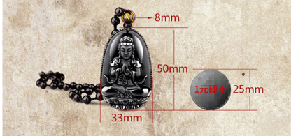 Energy Healing Natural Black Obsidian Buddha Necklace