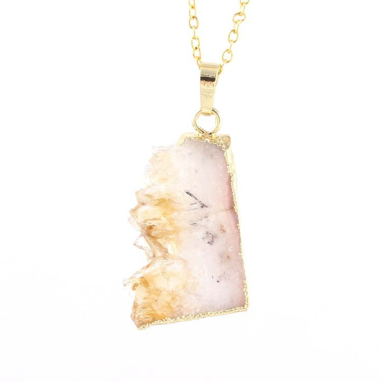 Natural Amethyst Citrine Stalactite Crystal Quartz Healing Pendant Necklace