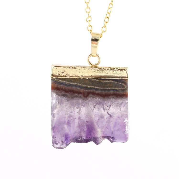 Natural Amethyst Citrine Stalactite Crystal Quartz Healing Pendant Necklace