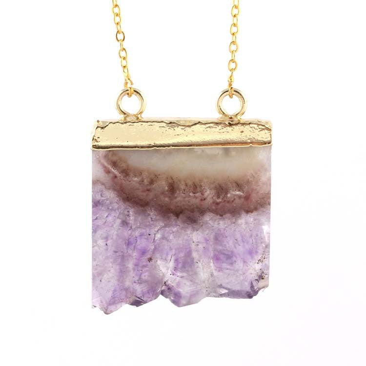 Natural Amethyst Citrine Stalactite Crystal Quartz Healing Pendant Necklace