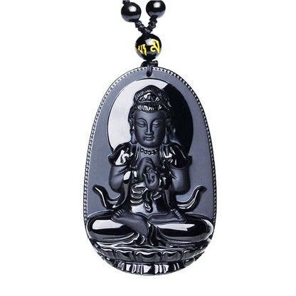 Energy Healing Natural Black Obsidian Buddha Necklace