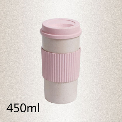 Reusable Coffee Tea Cup Random Color Wheat Straw Mug Coffee Cup with Lid Home Outdoor Water Bottle Travel Insulated Cup