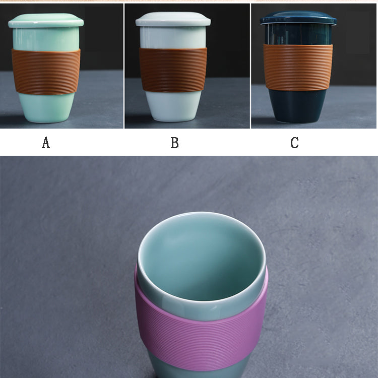 Ceramic filter tea cup with lid for tea separation