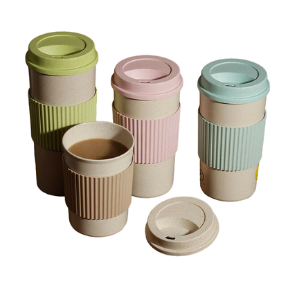 Reusable Coffee Tea Cup Random Color Wheat Straw Mug Coffee Cup with Lid Home Outdoor Water Bottle Travel Insulated Cup