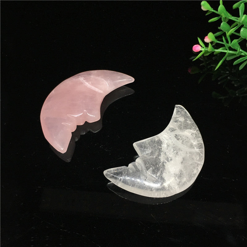 Hand Carved Quartz Moon Rose Crystal Gold Obsidian Healing Stone