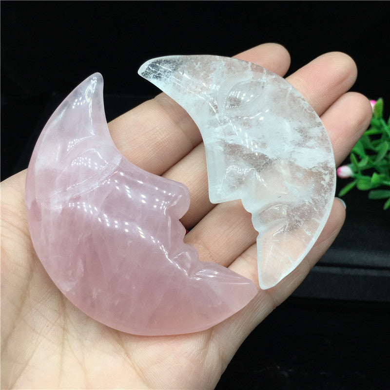 Hand Carved Quartz Moon Rose Crystal Gold Obsidian Healing Stone